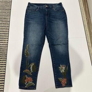 Chicos So Slimming Girlfriend Ankle Denim Embroidered 2R (US sz 12R)